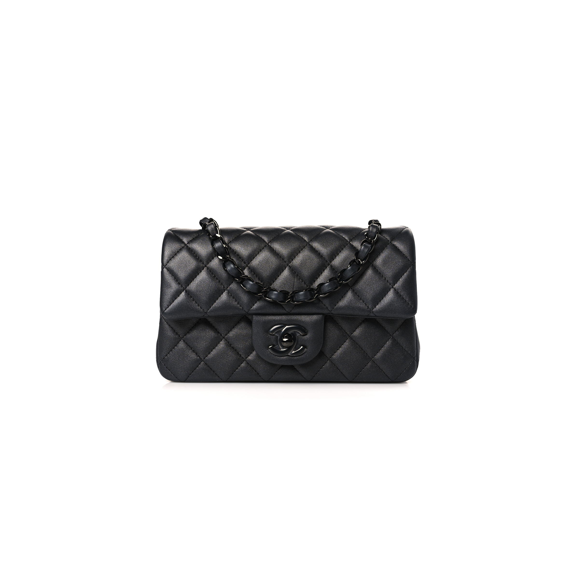 CHANEL MASTER LAMBSKIN QUILTED MINI RECTANGULAR FLAP SO BLACK 1312602 (20*12*6cm)